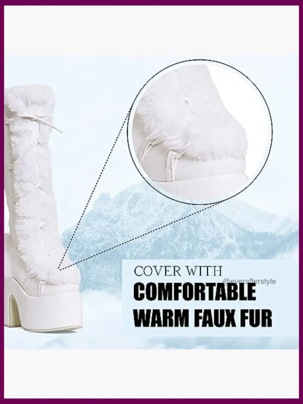 Knee High Boots Side Zipper Faux Fur Platform Chunky Heel Punk Goth Winter Snow
